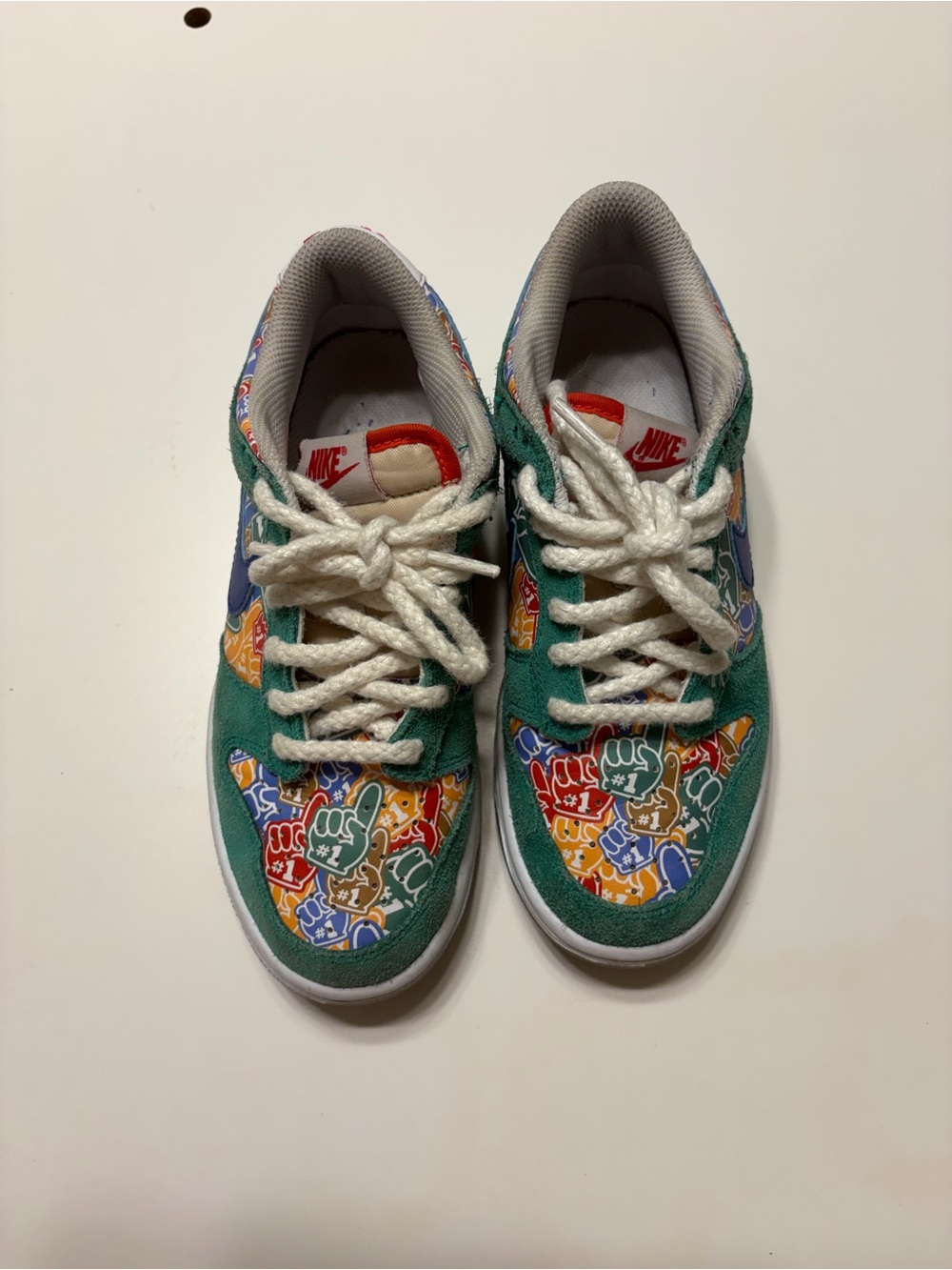 Nike Kids Green Suede Sneakers with Multicolor Graphic Panels
